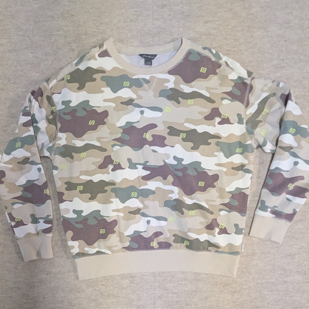 Eddie Bauer Camouflage Crewneck With Eb Logo Sweatshirt Women's Size Small